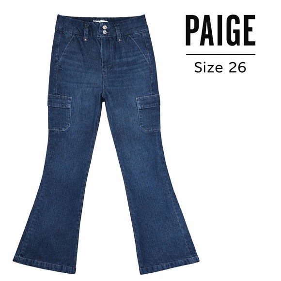 PAIGE Denim - PAIGE Dion Cargo Pockets Gracie Lou Flare Jeans Sz 26 High Rise Dark Wash NWT